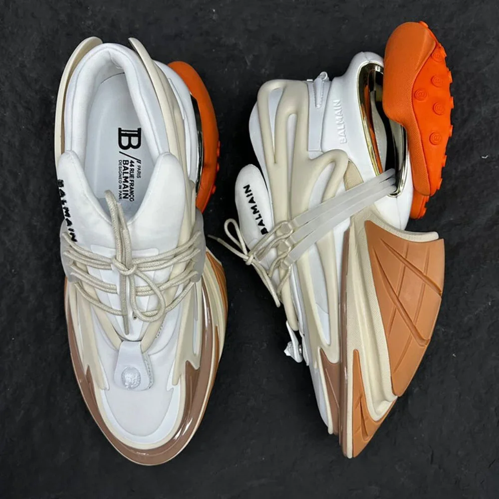 Balmain Unicorn Low-Top Platform Sneakers, Unisex, White And Orange - Picture 4 of 9